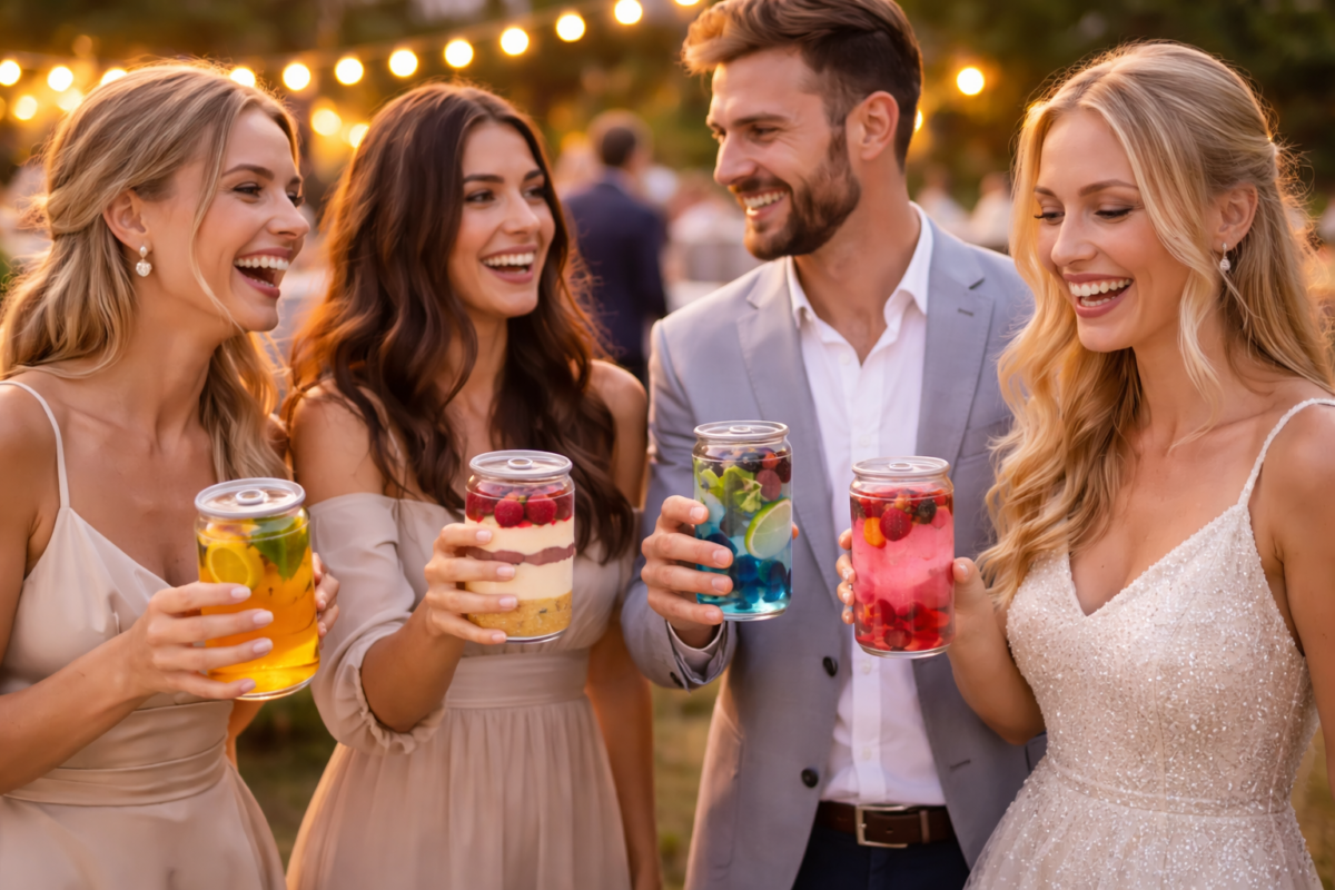 plastové plechovky catering - fotka zo západu slnka na evente